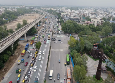 An aerial shot of the beautiful Bharat Darshan Park at Punjabi Bagh,New Delhi,India