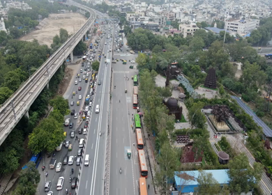 An aerial shot of the beautiful Bharat Darshan Park at Punjabi Bagh,New Delhi,India