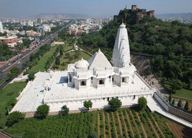 An Aerial Shot of Birla Mandir at Jaipur in Rajasthan,India