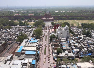An Aerial Shot of Chandni Chowk Market at Delhi,India