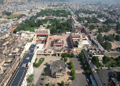 An Aerial Shot of City Palace at Jaipur in Rajasthan,India