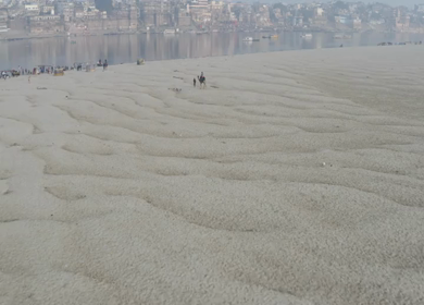 An Aerial shot of Ganga Ghat at Ganga River at Varansi,Banaras, Uttar Pradesh,India