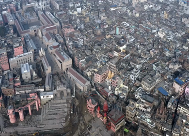An Aerial shot of Ganga Ghat at Ganga River at Varansi,Banaras, Uttar Pradesh,India