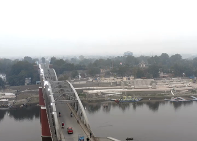 An Aerial shot of Ganga Ghat at Ganga River at Varansi,Banaras, Uttar Pradesh,India
