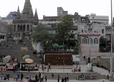 An Aerial shot of Ganga Ghat at Ganga River at Varansi,Banaras, Uttar Pradesh,India