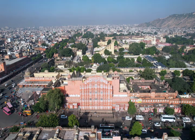 An Aerial Shot of Hawa Mahal at Jaipur in Rajasthan,India