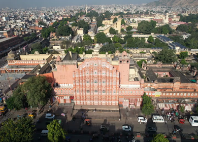 An Aerial Shot of Hawa Mahal at Jaipur in Rajasthan,India
