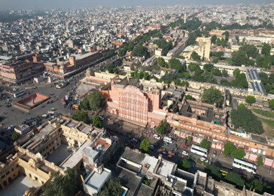 An Aerial Shot of Hawa Mahal at Jaipur in Rajasthan,India