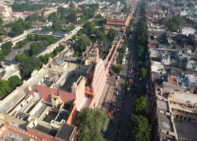 An Aerial Shot of Hawa Mahal at Jaipur in Rajasthan,India