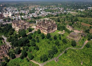 An Aerial Shot of Jahangir Mahal at Orchha, Madhya Pradesh, India