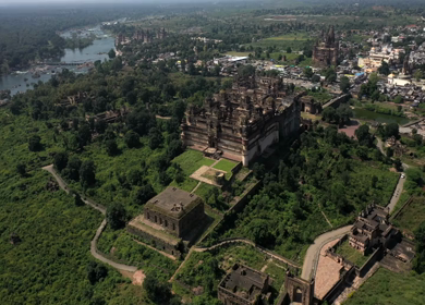 An Aerial Shot of Jahangir Mahal at Orchha, Madhya Pradesh, India