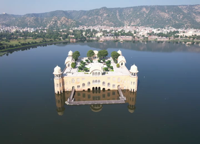 An Aerial Shot of Jal Mahal at Jaipur in Rajasthan,India