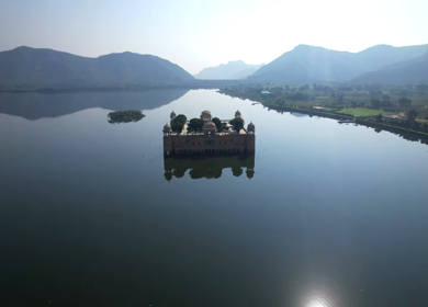 An Aerial Shot of Jal Mahal at Jaipur in Rajasthan,India
