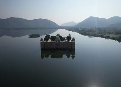 An Aerial Shot of Jal Mahal at Jaipur in Rajasthan,India