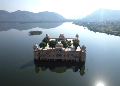 An Aerial Shot of Jal Mahal at Jaipur in Rajasthan,India