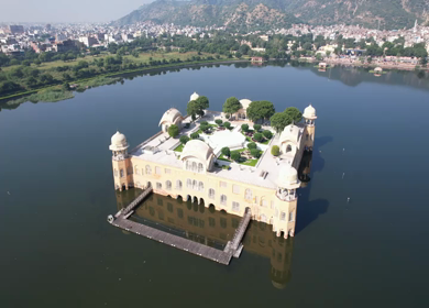 An Aerial Shot of Jal Mahal at Jaipur in Rajasthan,India