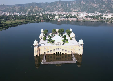 An Aerial Shot of Jal Mahal at Jaipur in Rajasthan,India
