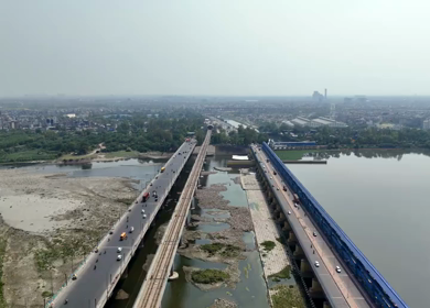 An Aerial Shot of Kalindi Kunj Bridge in Delhi, NCR, India