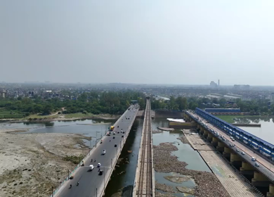 An Aerial Shot of Kalindi Kunj Bridge in Delhi, NCR, India