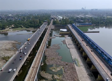 An Aerial Shot of Kalindi Kunj Bridge in Delhi, NCR, India