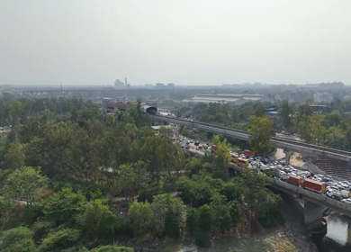 Kalindi Kunj Bridge, Delhi, NCR, India - 16th May 2025 : An Aerial Shot of Kalindi Kunj Bridge in Delhi, NCR, India