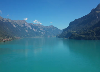 An aerial shot of the beautiful Lake Interlaken in Switzerland
