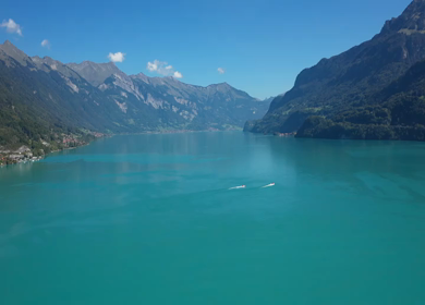 An aerial shot of the beautiful Lake Interlaken in Switzerland