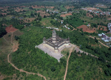 An Aerial Shot of Lakshmi Narayan Temple at Orchha, Madhya Pradesh, India