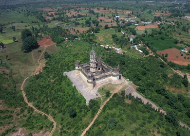 An Aerial Shot of Lakshmi Narayan Temple at Orchha, Madhya Pradesh, India