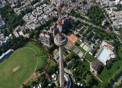 An aerial shot of Pitampura TV Tower in North Delhi,New Delhi,India
