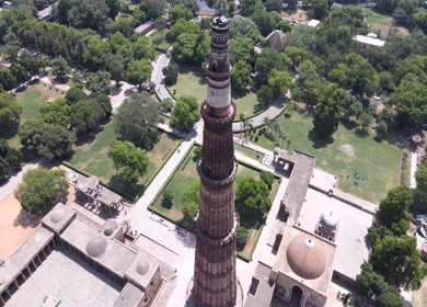 An Aerial Shot of Qutub Minar at Mehrauli,New Delhi,India