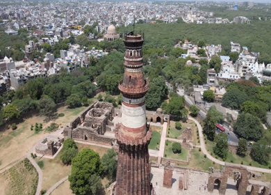 An Aerial Shot of Qutub Minar at Mehrauli,New Delhi,India