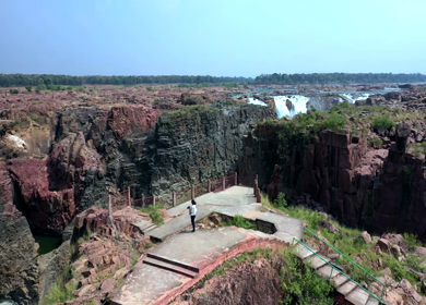 An Aerial Shot of Raneh Water Falls at Dhoguwan, Madhya Pradesh, India