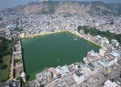 An Aerial Shot of Talkatora Lake at Jaipur, Rajasthan,India