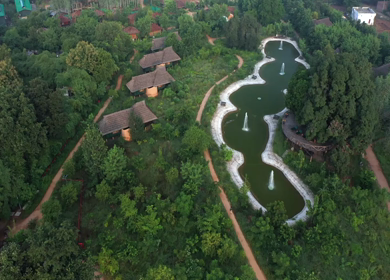 An Aerial Shot of Tendu Leaf Jungle Resort at Raj nagar, Madhya Pradesh, India