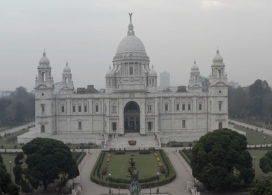An Aerial shot of Victoria Memorial at Maidan, Kolkata, West Bengal, India 