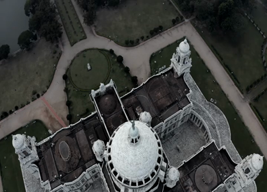 An Aerial shot of Victoria Memorial at Maidan, Kolkata, West Bengal, India 