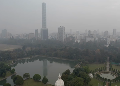 An Aerial shot of Victoria Memorial at Maidan, Kolkata, West Bengal, India 