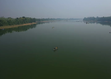 An Aerial Shot of a tourist enjoying boat ride in Tendu Leaf Jungle Resort in Madhya Pradesh
