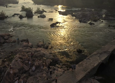 An Aerial shot of Betwa River at Orchha, Madhya Pradesh, India