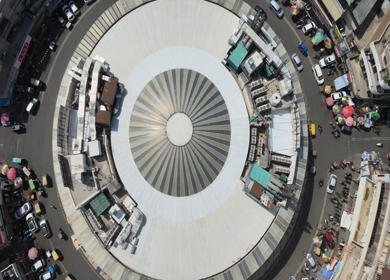 An Aerial shot of Central Market at Kamla Nagar in New Delhi,India