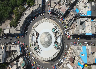 An Aerial shot of Central Market at Kamla Nagar in New Delhi,India