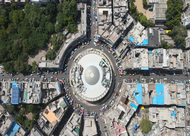 An Aerial shot of Central Market at Kamla Nagar in New Delhi,India
