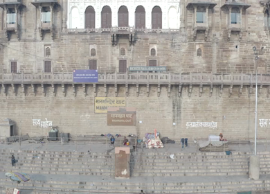 An Aerial shot of Man Mandir Ghat at Ganga River Varansi,Banaras, Uttar Pradesh,India
