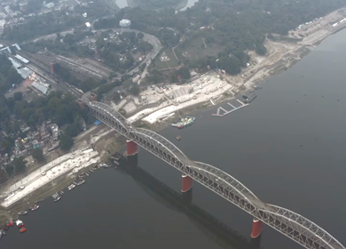 An Aerial shot of Malviya Bridge, Rajghat at Varansi, Banaras,Uttar Pradesh,India