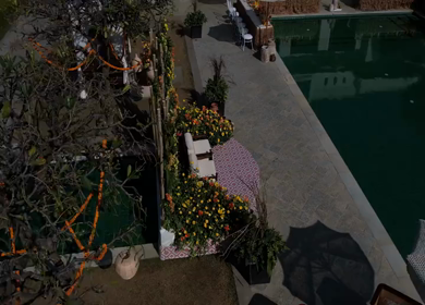 An Aerial shot of an Indian Wedding Venue Decoration in India