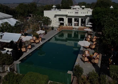 An Aerial shot of an Indian Wedding Venue Decoration in India