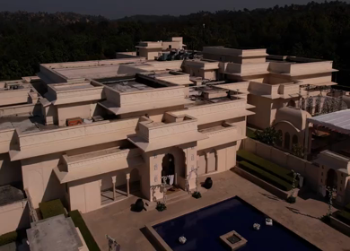 An Aerial shot of an Indian Wedding Venue Decoration in India