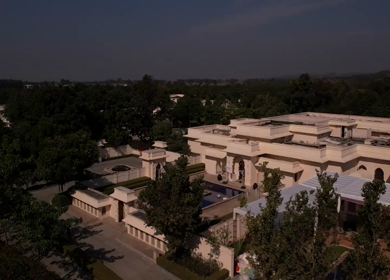 An Aerial shot of an Indian Wedding Venue Decoration in India