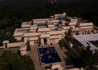 An Aerial shot of an Indian Wedding Venue Decoration in India